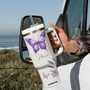 Inspirational Christian Faith Butterfly Tumbler With Handle Blessed Is The One Who Trusts In The Lord Bible Verses Religious Scripture TB02 Print Your Wear