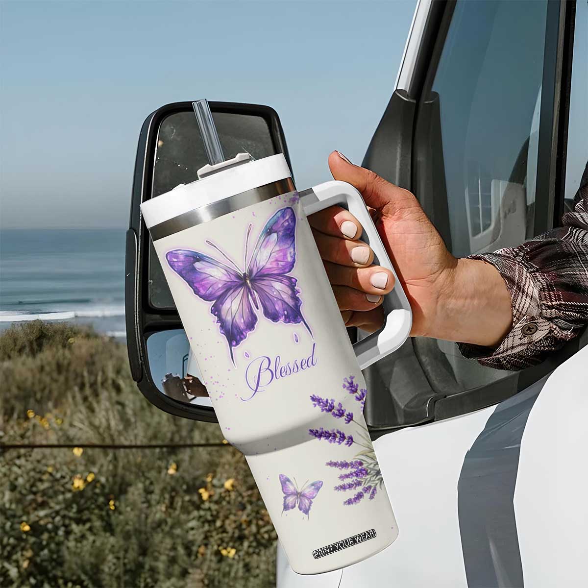 Inspirational Christian Faith Butterfly Tumbler With Handle Blessed Is The One Who Trusts In The Lord Bible Verses Religious Scripture TB02 Print Your Wear