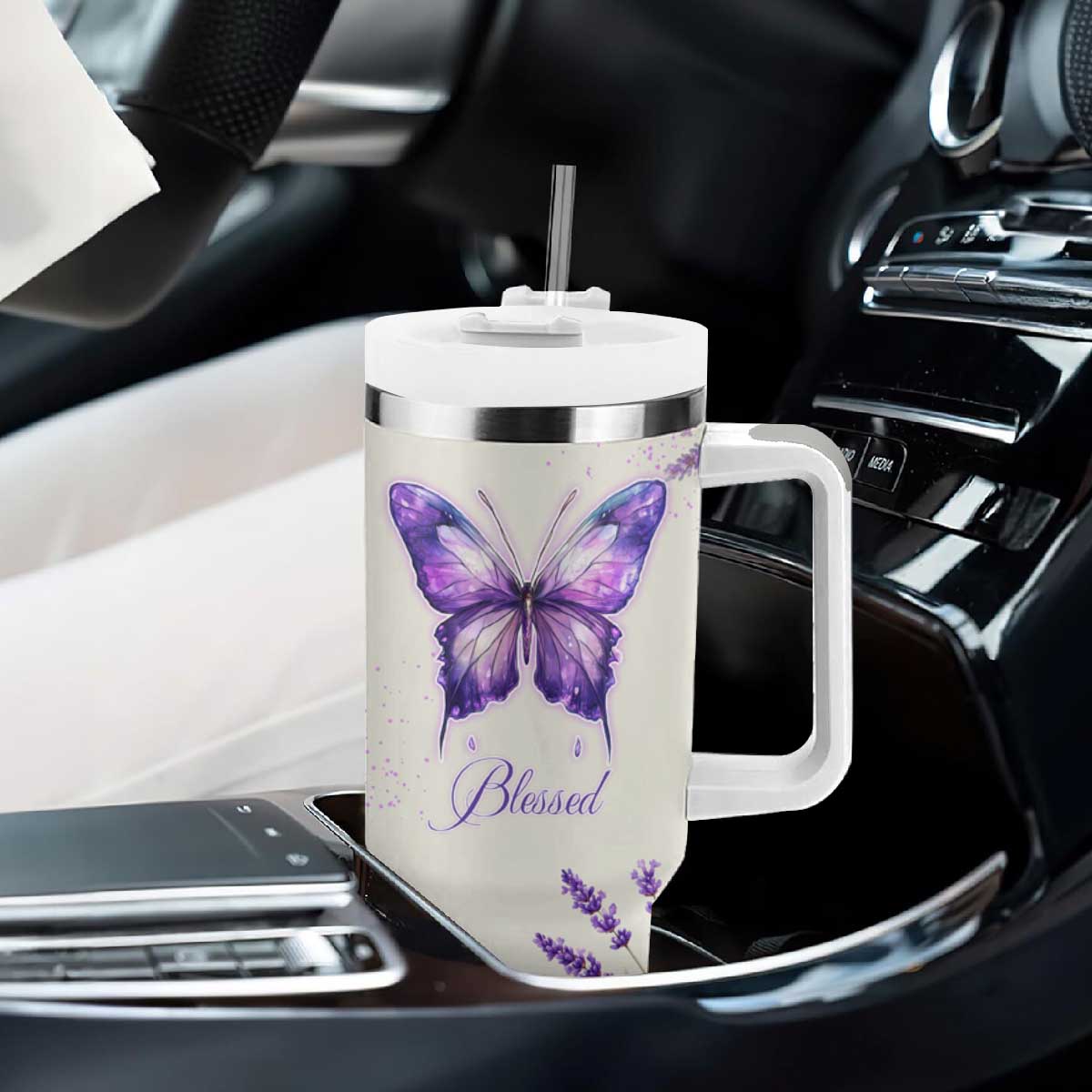 Inspirational Christian Faith Butterfly Tumbler With Handle Blessed Is The One Who Trusts In The Lord Bible Verses Religious Scripture TB02 Print Your Wear