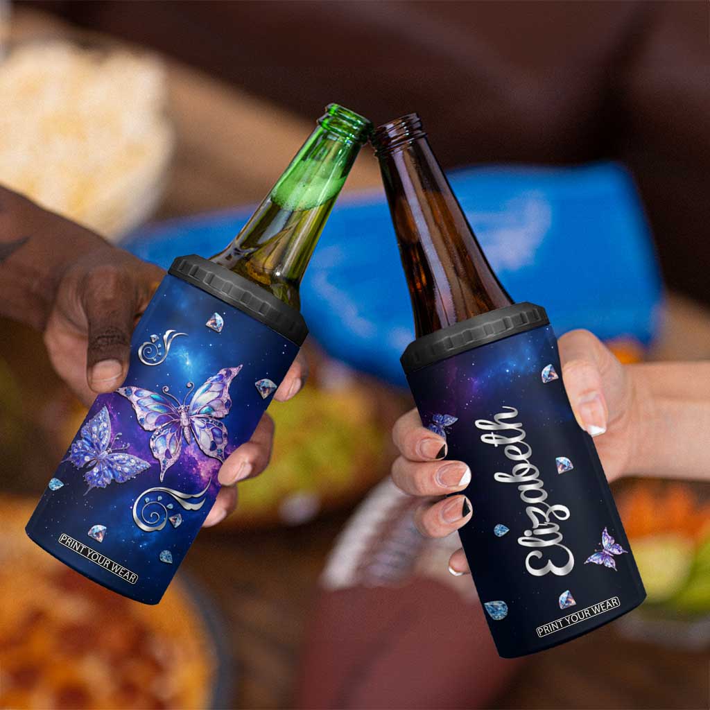Personalized Name Butterfly 4 in 1 Can Cooler Tumbler Blue Galaxy Gem Butterflies Gifts TB02 Print Your Wear