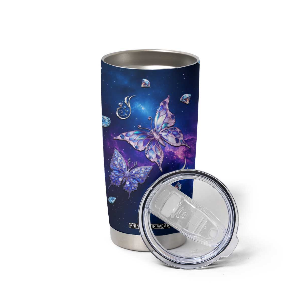 Personalized Name Butterfly Tumbler Cup Blue Galaxy Gem Butterflies Gifts TB02 Print Your Wear