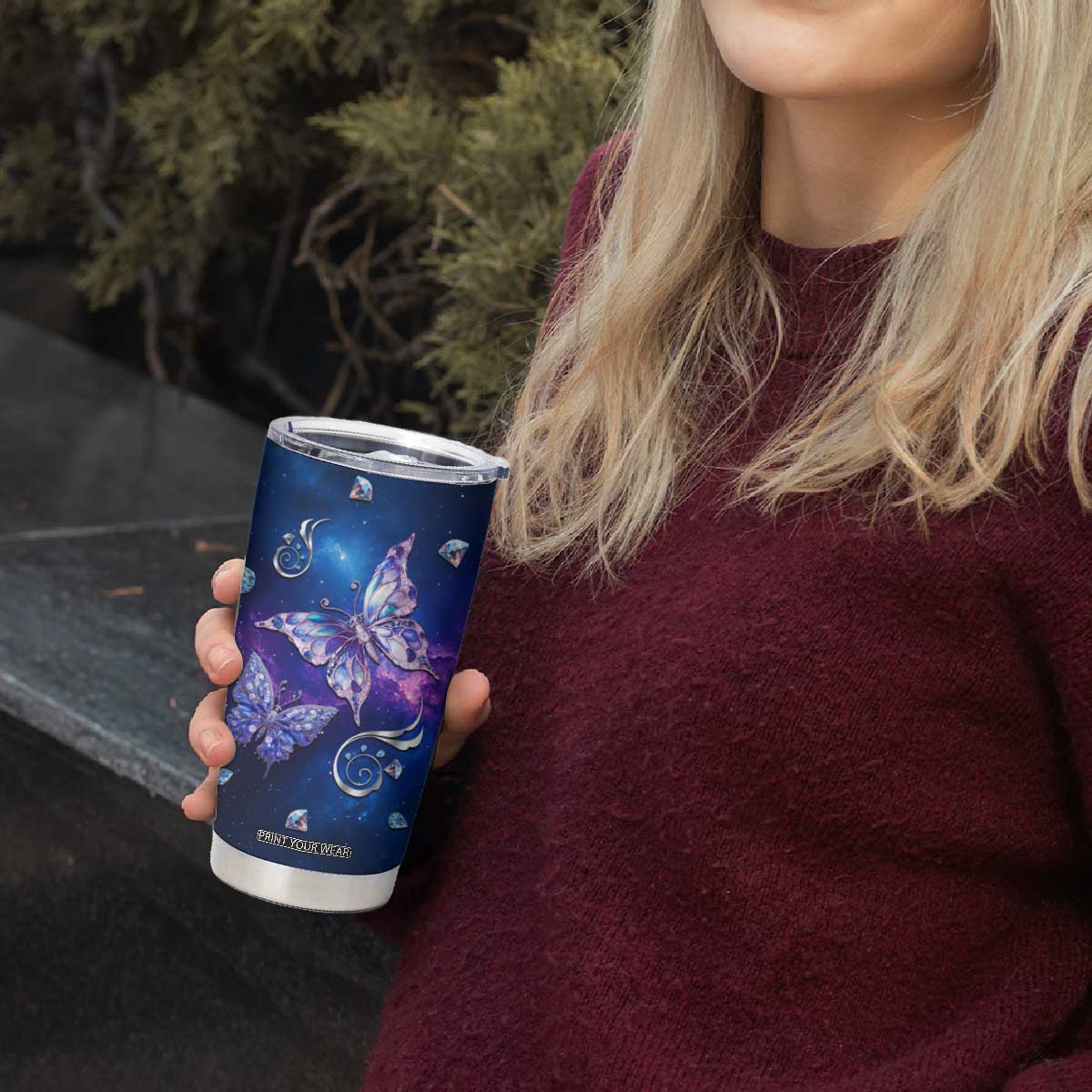 Personalized Name Butterfly Tumbler Cup Blue Galaxy Gem Butterflies Gifts TB02 Print Your Wear