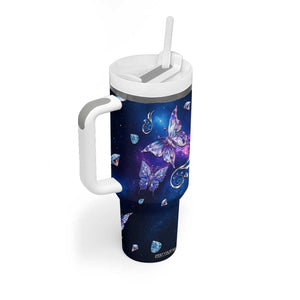 Personalized Name Butterfly Tumbler With Handle Blue Galaxy Gem Butterflies Gifts TB02 Print Your Wear