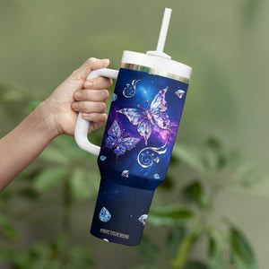 Personalized Name Butterfly Tumbler With Handle Blue Galaxy Gem Butterflies Gifts TB02 Print Your Wear