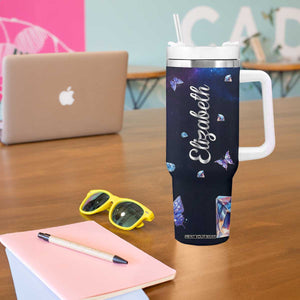 Personalized Name Butterfly Tumbler With Handle Blue Galaxy Gem Butterflies Gifts TB02 Print Your Wear