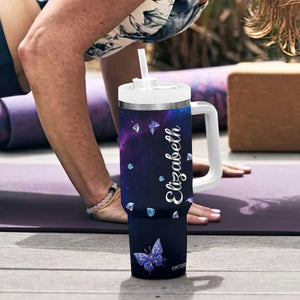 Personalized Name Butterfly Tumbler With Handle Blue Galaxy Gem Butterflies Gifts TB02 Print Your Wear