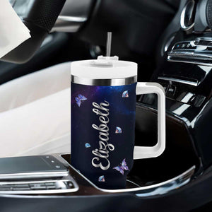 Personalized Name Butterfly Tumbler With Handle Blue Galaxy Gem Butterflies Gifts TB02 Print Your Wear