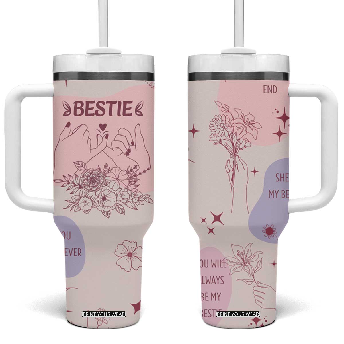 Bestie Friendship Tumbler With Handle Cute Pink Aesthetic True Girls Friendship Quotes TB02 One Size: 40 oz Light Pink Print Your Wear