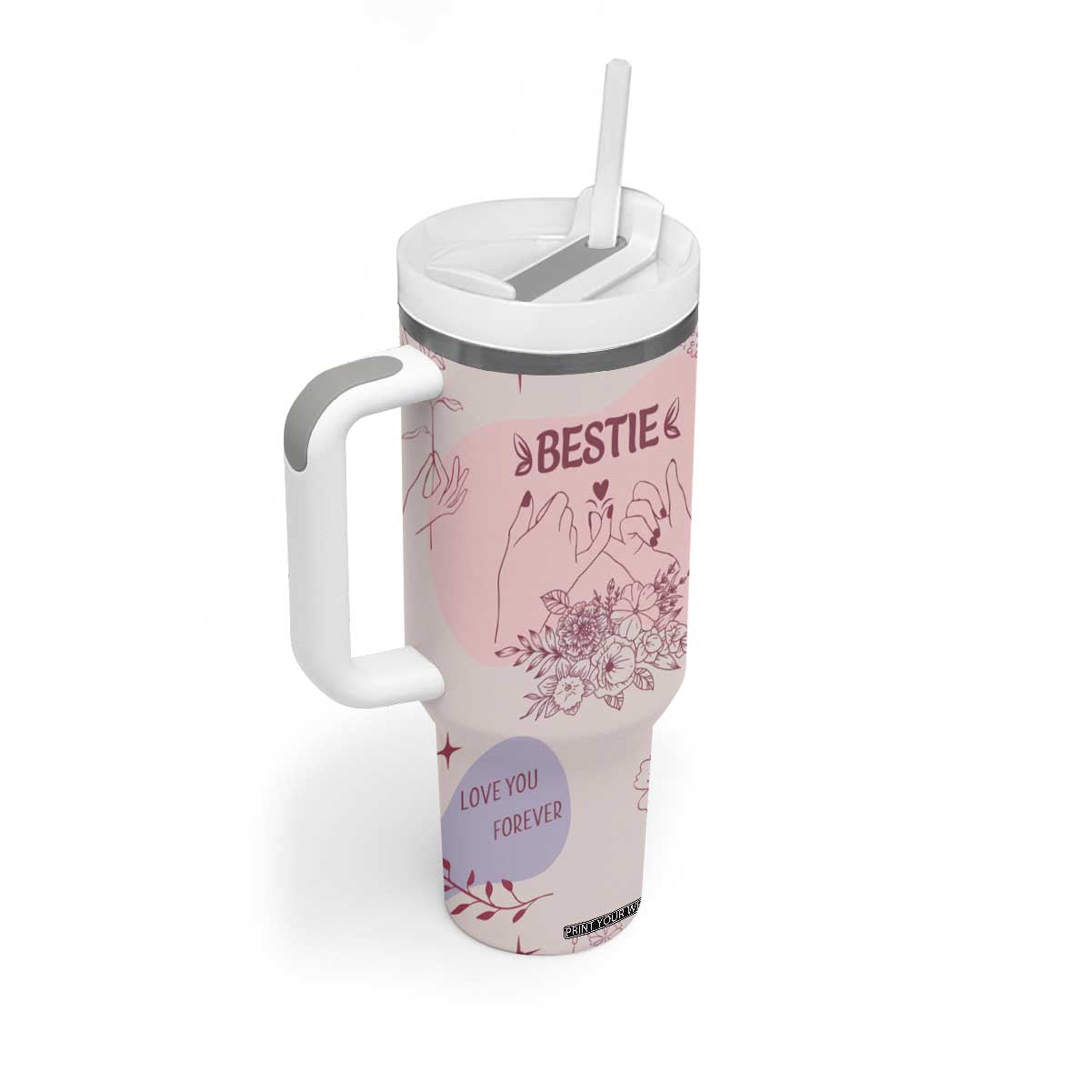 Bestie Friendship Tumbler With Handle Cute Pink Aesthetic True Girls Friendship Quotes TB02 Print Your Wear