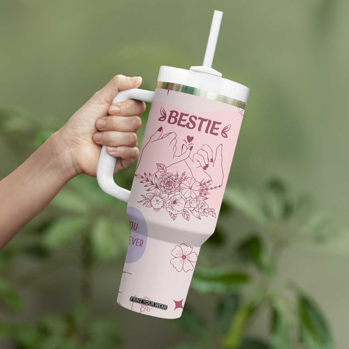 Bestie Friendship Tumbler With Handle Cute Pink Aesthetic True Girls Friendship Quotes TB02 Print Your Wear