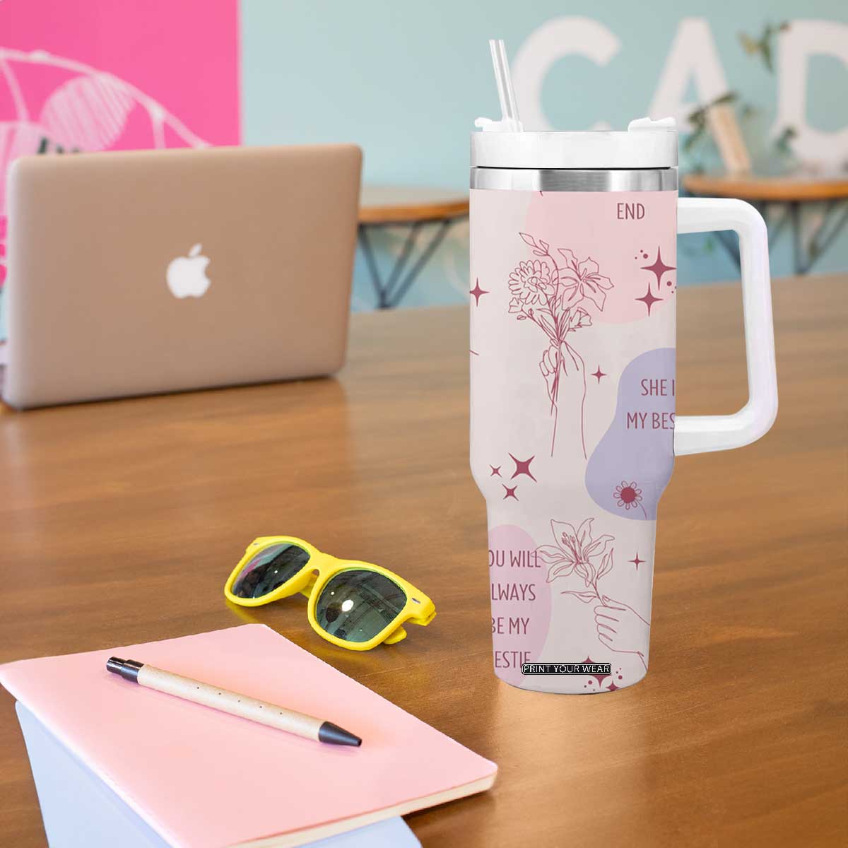 Bestie Friendship Tumbler With Handle Cute Pink Aesthetic True Girls Friendship Quotes TB02 Print Your Wear