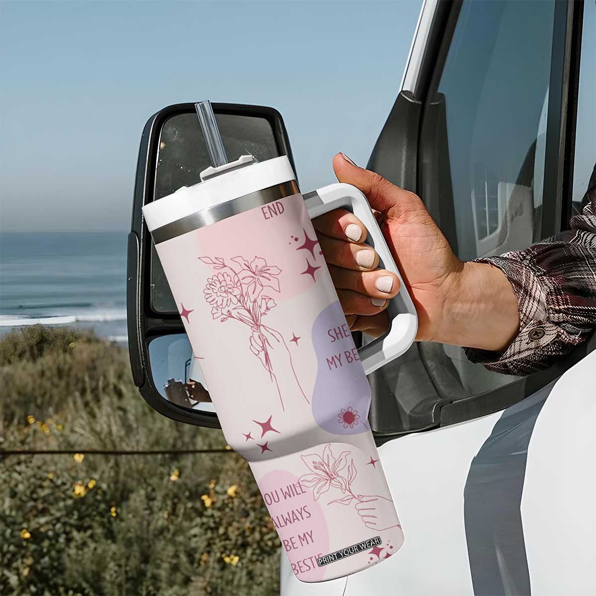 Bestie Friendship Tumbler With Handle Cute Pink Aesthetic True Girls Friendship Quotes TB02 Print Your Wear