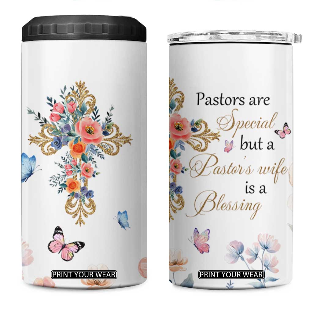 Blessed Pastors Wife 4 in 1 Can Cooler Tumbler Christian Botanical Floral Cross Religious Pastor Appreciation TB02 One Size: 16 oz White Print Your Wear