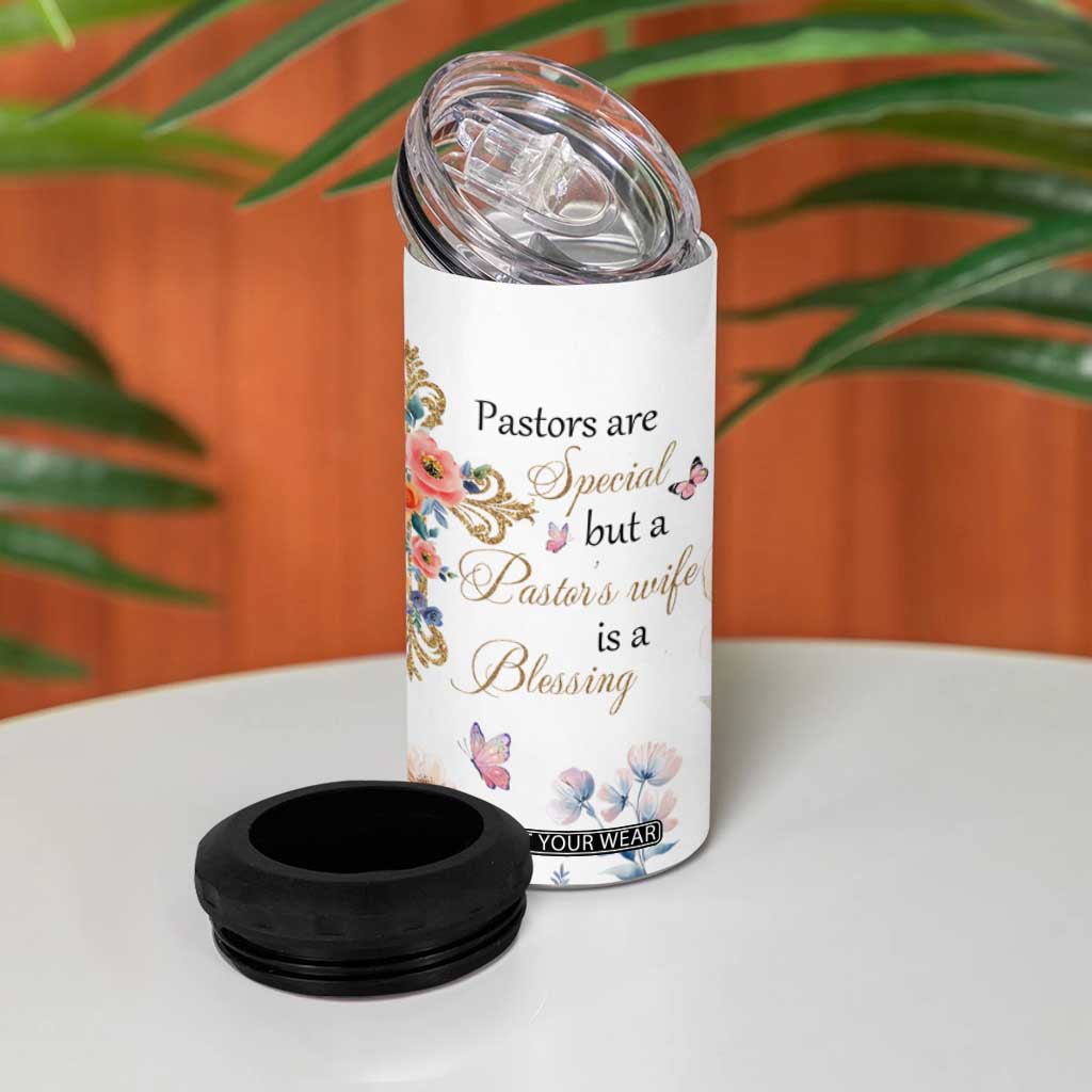 Blessed Pastors Wife 4 in 1 Can Cooler Tumbler Christian Botanical Floral Cross Religious Pastor Appreciation TB02 Print Your Wear