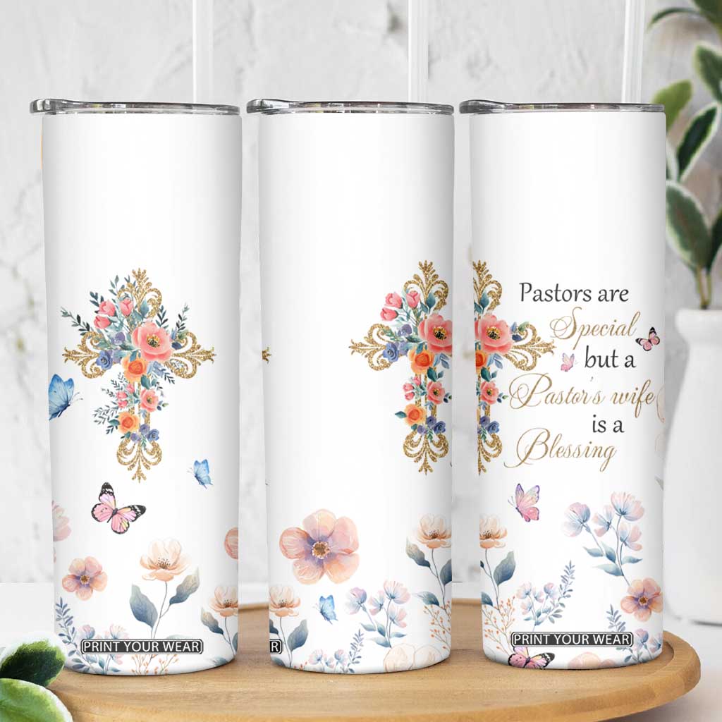 Blessed Pastors Wife Skinny Tumbler Christian Botanical Floral Cross Religious Pastor Appreciation TB02 Print Your Wear