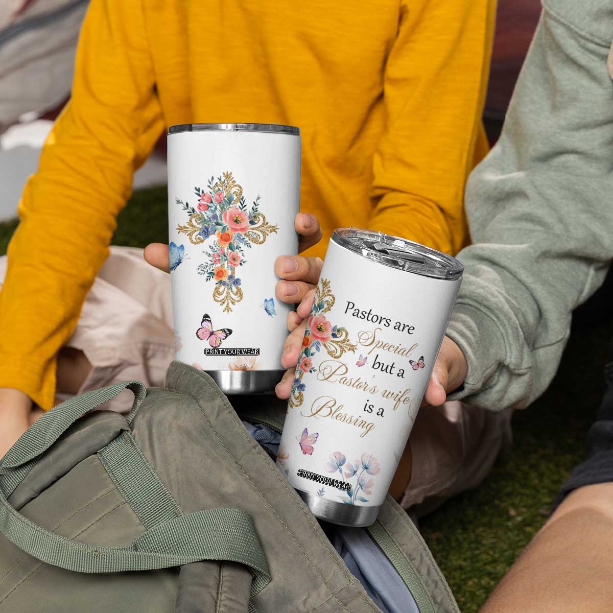 Blessed Pastors Wife Tumbler Cup Christian Botanical Floral Cross Religious Pastor Appreciation TB02 Print Your Wear