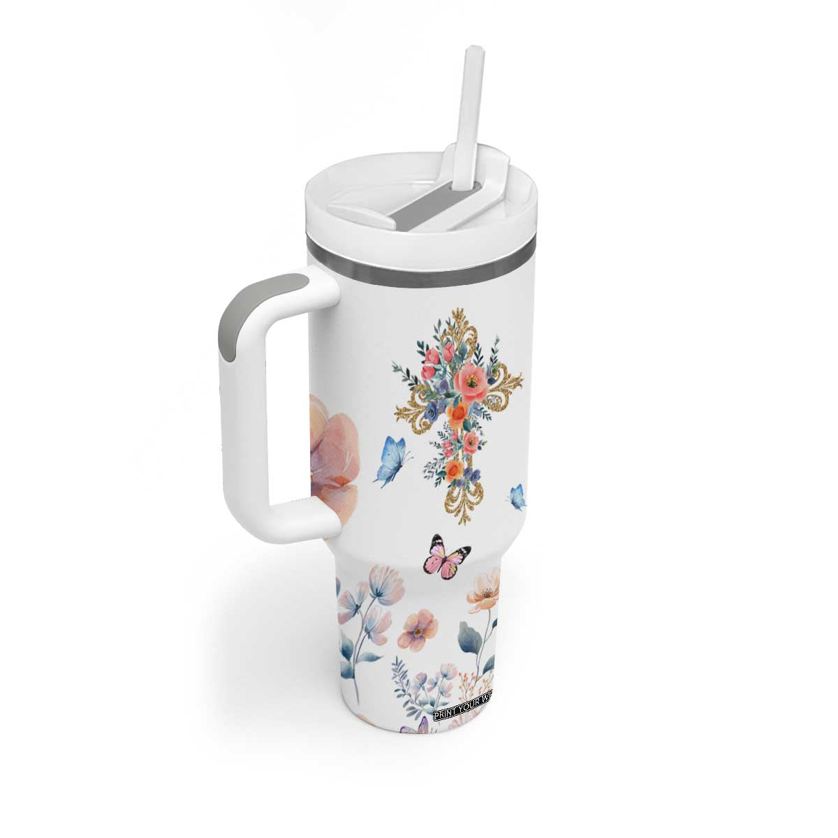 Blessed Pastors Wife Tumbler With Handle Christian Botanical Floral Cross Religious Pastor Appreciation TB02 Print Your Wear