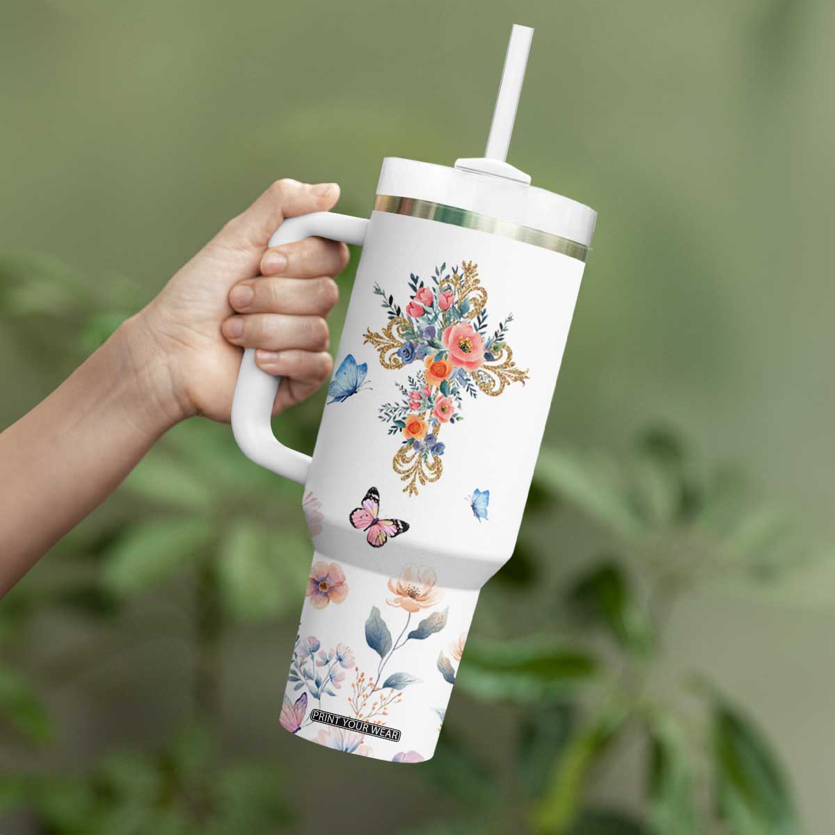 Blessed Pastors Wife Tumbler With Handle Christian Botanical Floral Cross Religious Pastor Appreciation TB02 Print Your Wear