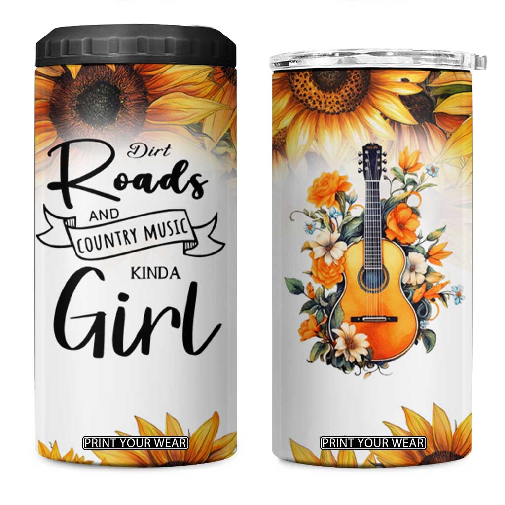 Dirt Roads And Country Music Girl 4 in 1 Can Cooler Tumbler Rustic Sunflower Floral Guitar Southern Cowgirl TB02 One Size: 16 oz White Print Your Wear