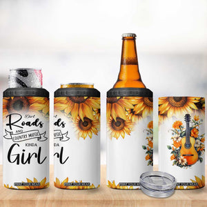 Dirt Roads And Country Music Girl 4 in 1 Can Cooler Tumbler Rustic Sunflower Floral Guitar Southern Cowgirl TB02 Print Your Wear