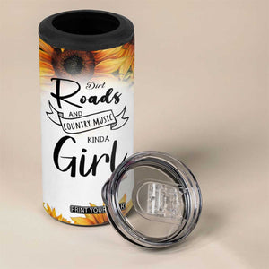 Dirt Roads And Country Music Girl 4 in 1 Can Cooler Tumbler Rustic Sunflower Floral Guitar Southern Cowgirl TB02 Print Your Wear