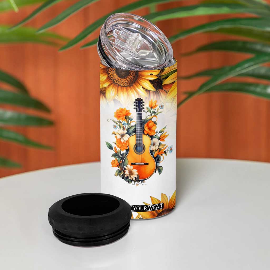 Dirt Roads And Country Music Girl 4 in 1 Can Cooler Tumbler Rustic Sunflower Floral Guitar Southern Cowgirl TB02 Print Your Wear