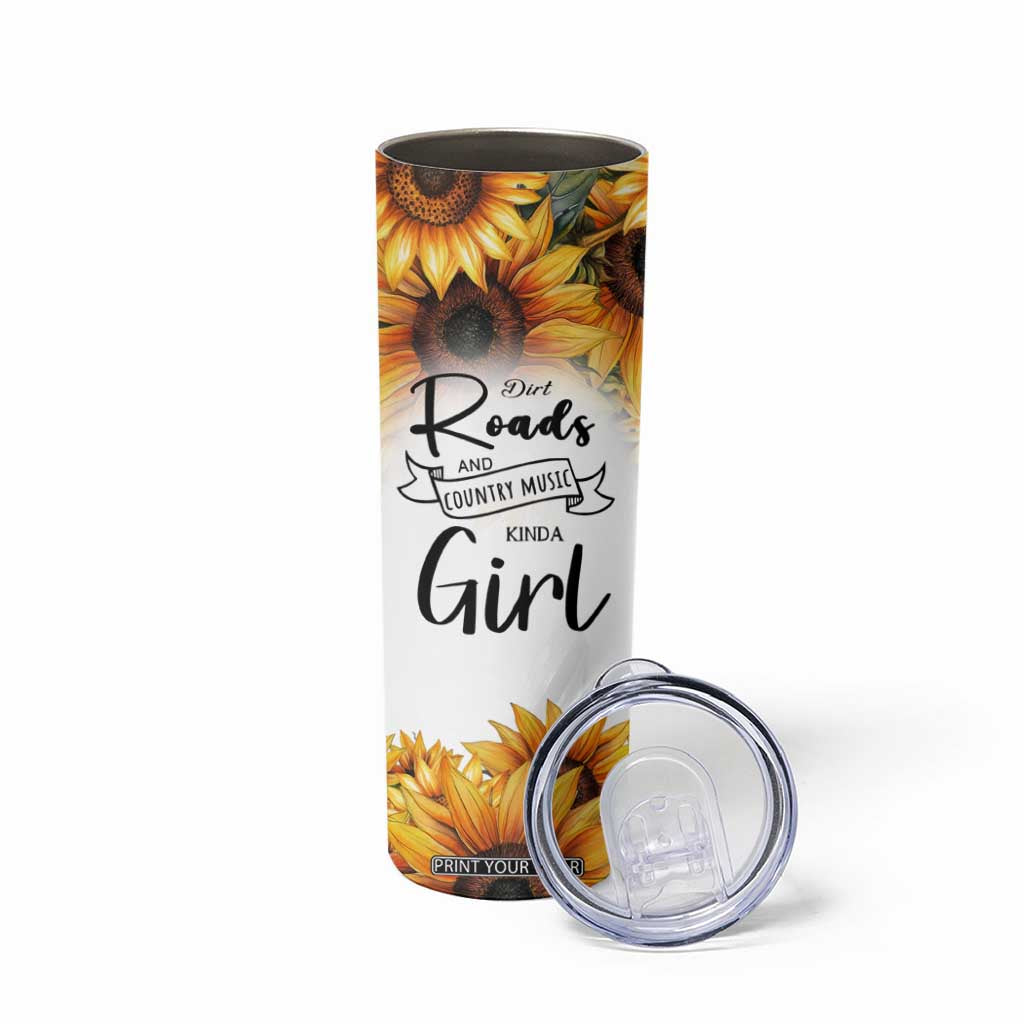 Dirt Roads And Country Music Girl Skinny Tumbler Rustic Sunflower Floral Guitar Southern Cowgirl TB02 Print Your Wear