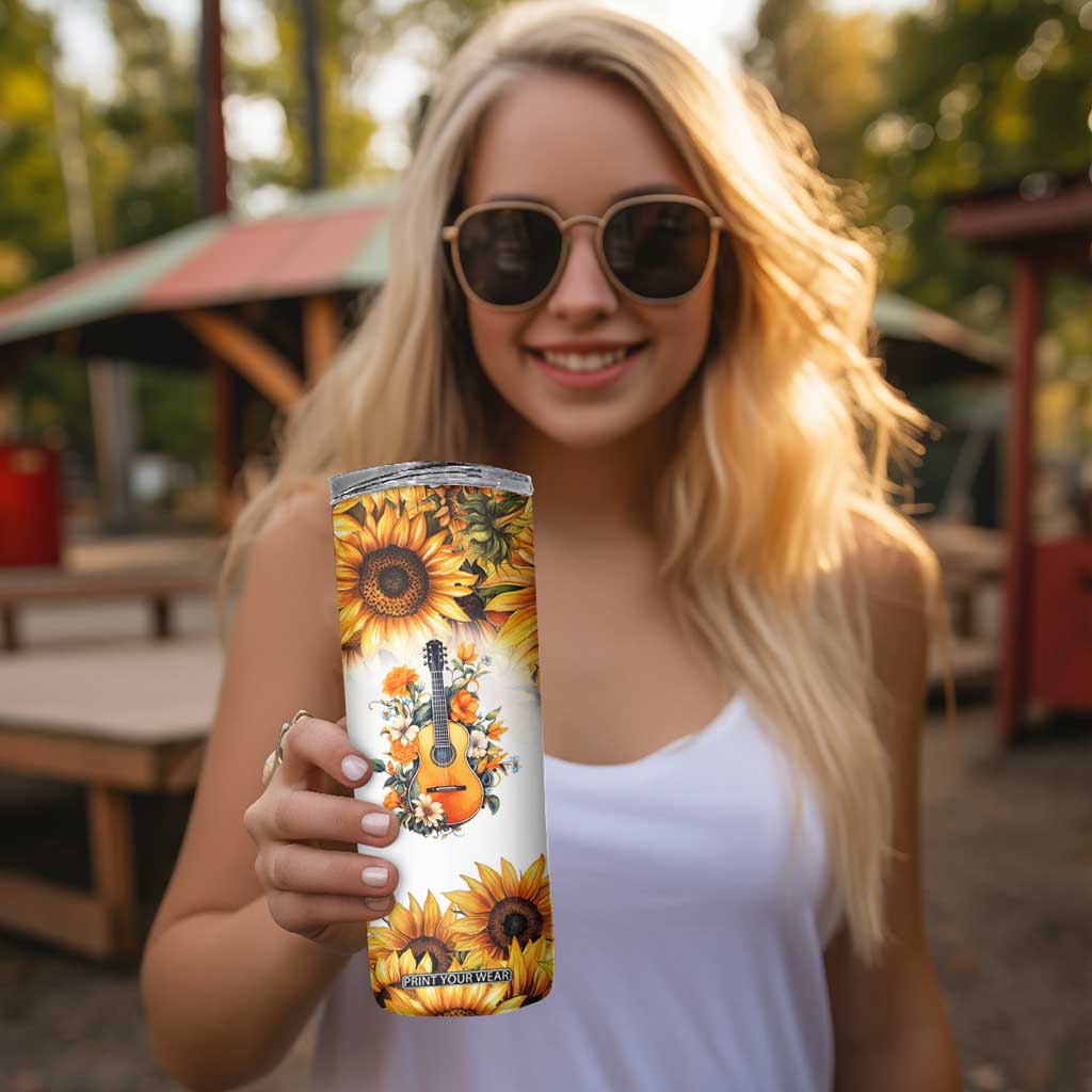 Dirt Roads And Country Music Girl Skinny Tumbler Rustic Sunflower Floral Guitar Southern Cowgirl TB02 Print Your Wear