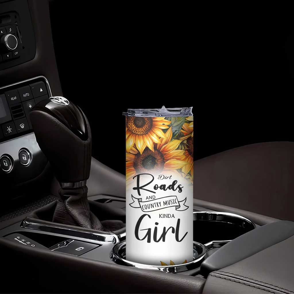 Dirt Roads And Country Music Girl Skinny Tumbler Rustic Sunflower Floral Guitar Southern Cowgirl TB02 Print Your Wear