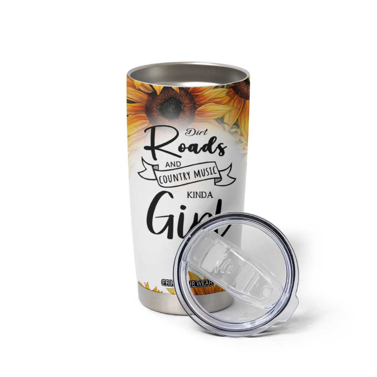 Dirt Roads And Country Music Girl Tumbler Cup Rustic Sunflower Floral Guitar Southern Cowgirl TB02 Print Your Wear