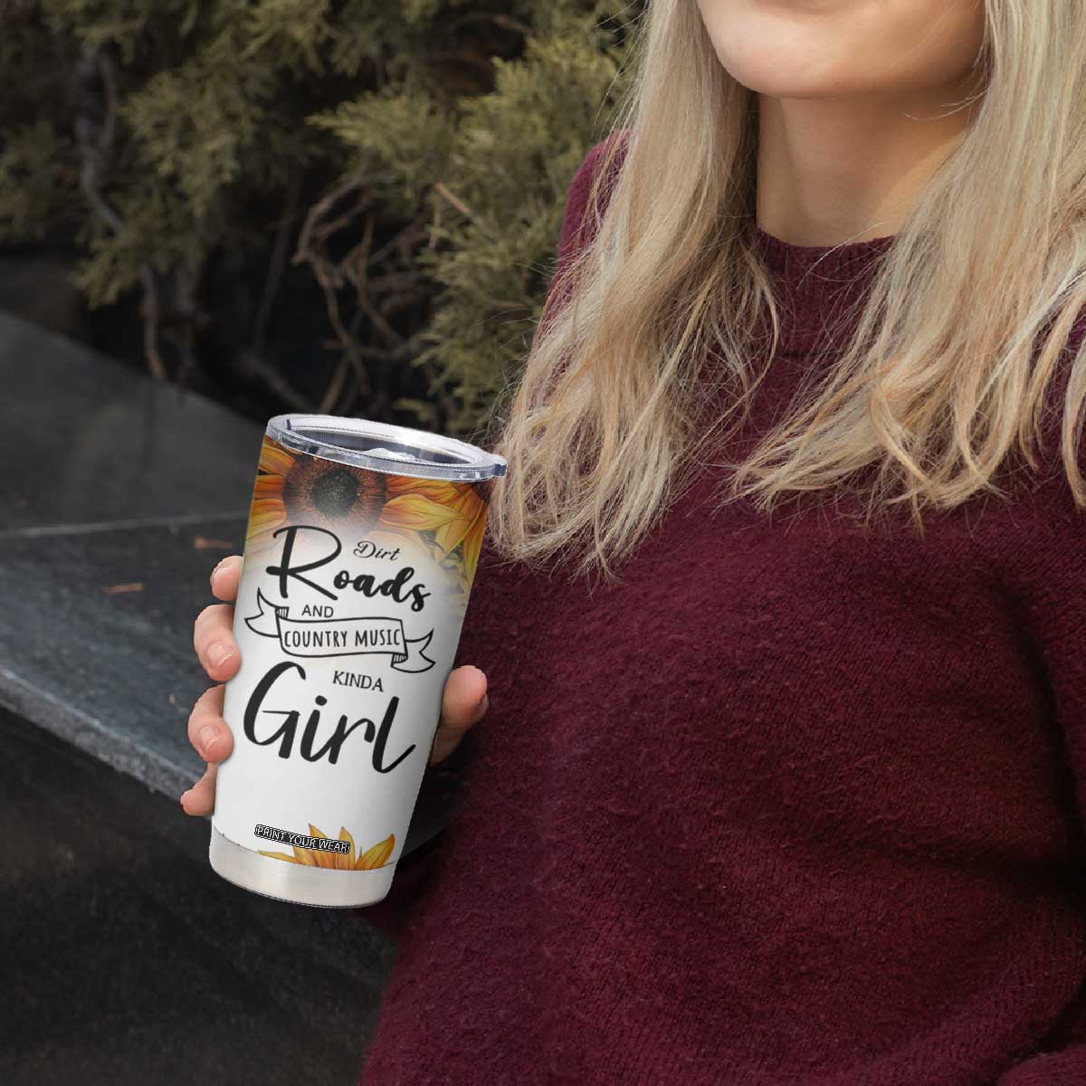 Dirt Roads And Country Music Girl Tumbler Cup Rustic Sunflower Floral Guitar Southern Cowgirl TB02 Print Your Wear