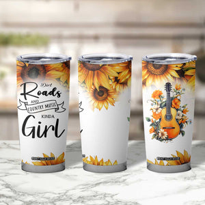 Dirt Roads And Country Music Girl Tumbler Cup Rustic Sunflower Floral Guitar Southern Cowgirl TB02 Print Your Wear