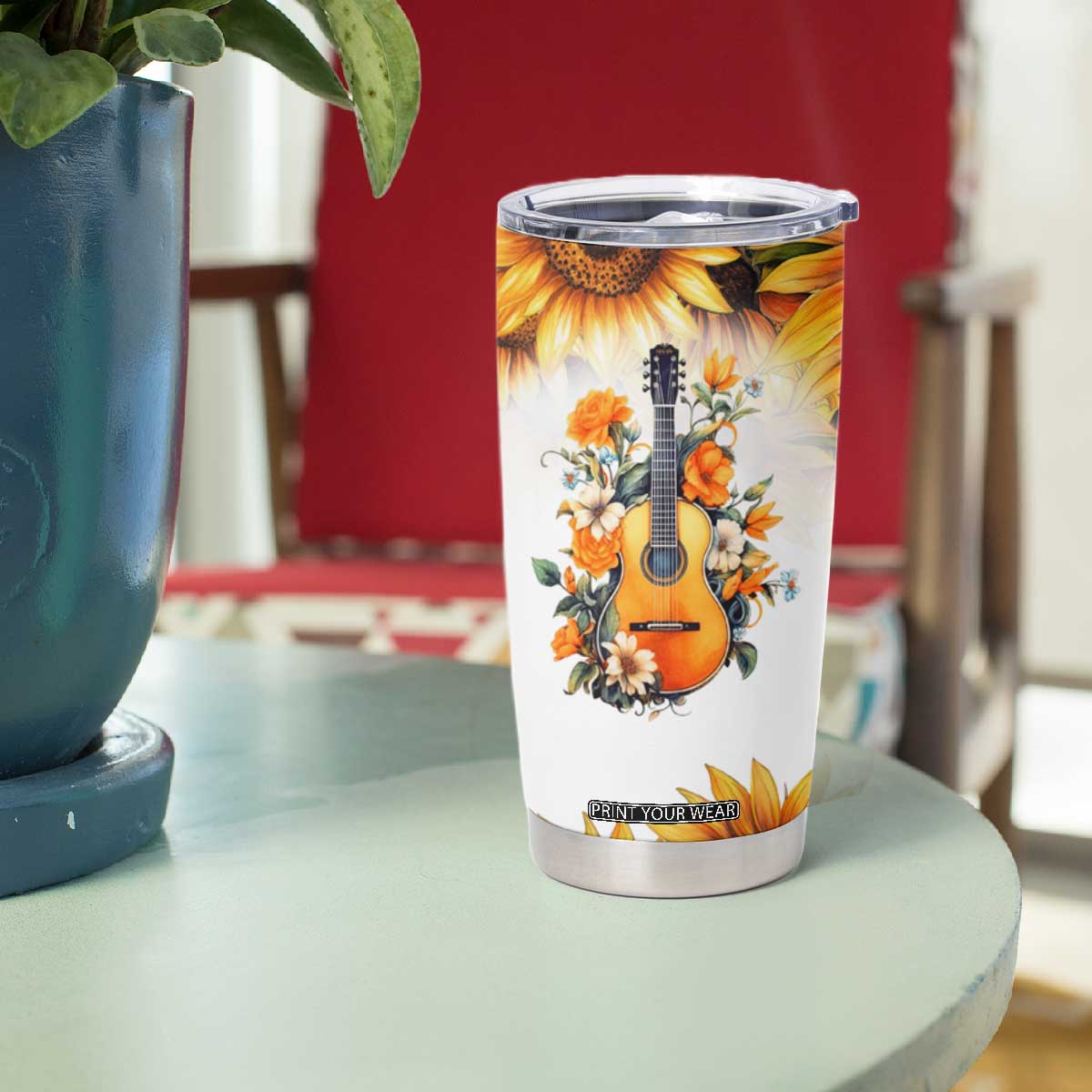 Dirt Roads And Country Music Girl Tumbler Cup Rustic Sunflower Floral Guitar Southern Cowgirl TB02 Print Your Wear