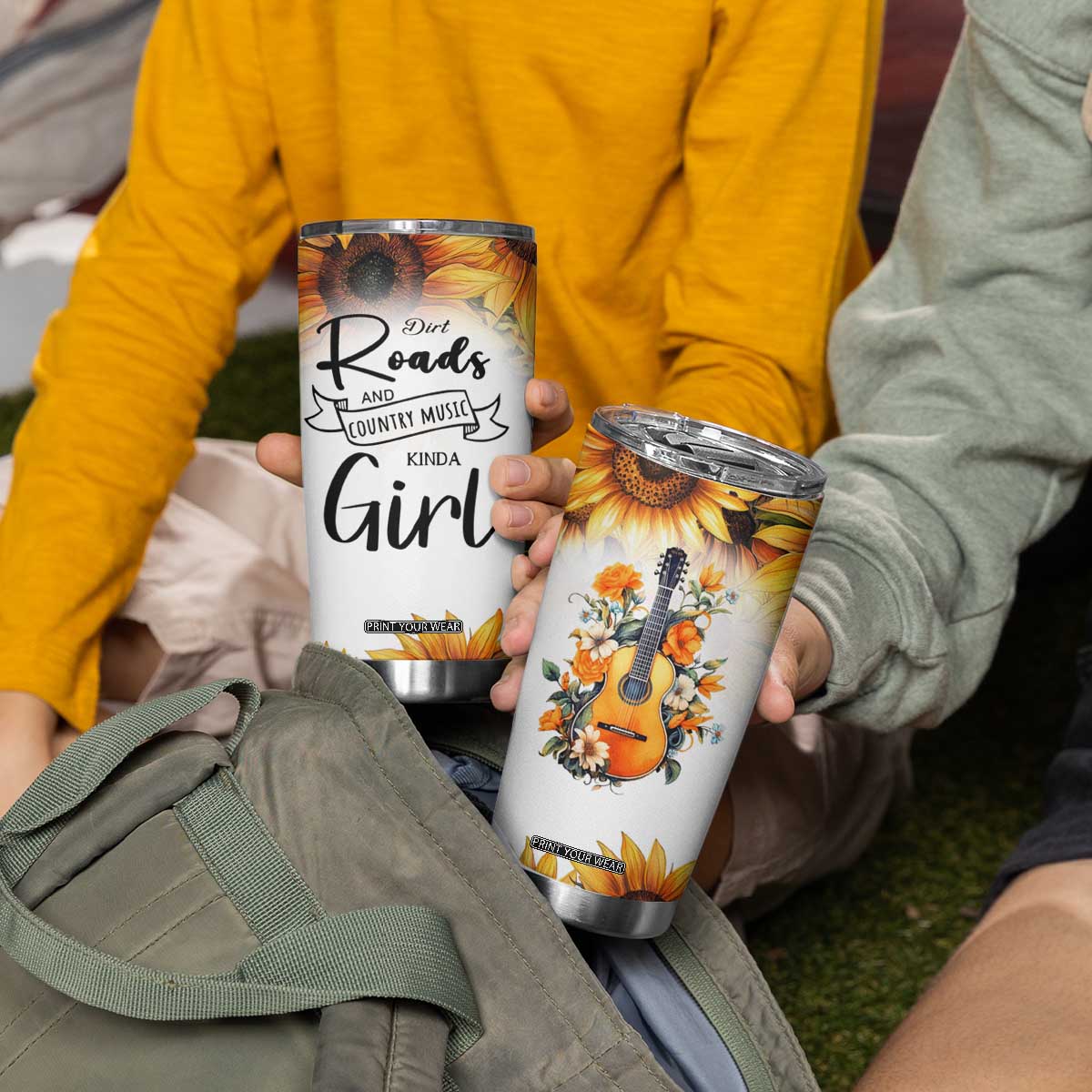 Dirt Roads And Country Music Girl Tumbler Cup Rustic Sunflower Floral Guitar Southern Cowgirl TB02 Print Your Wear