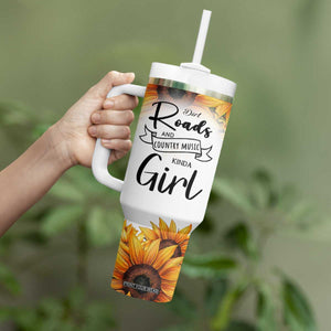 Dirt Roads And Country Music Girl Tumbler With Handle Rustic Sunflower Floral Guitar Southern Cowgirl TB02 Print Your Wear