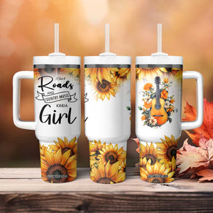 Dirt Roads And Country Music Girl Tumbler With Handle Rustic Sunflower Floral Guitar Southern Cowgirl TB02 Print Your Wear
