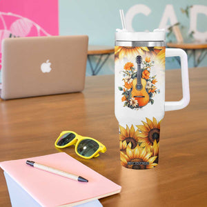 Dirt Roads And Country Music Girl Tumbler With Handle Rustic Sunflower Floral Guitar Southern Cowgirl TB02 Print Your Wear
