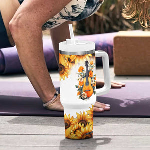 Dirt Roads And Country Music Girl Tumbler With Handle Rustic Sunflower Floral Guitar Southern Cowgirl TB02 Print Your Wear