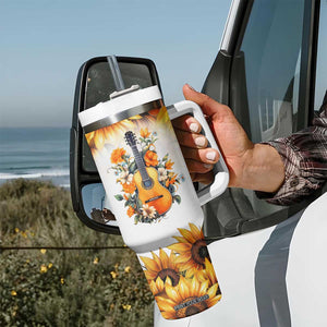 Dirt Roads And Country Music Girl Tumbler With Handle Rustic Sunflower Floral Guitar Southern Cowgirl TB02 Print Your Wear