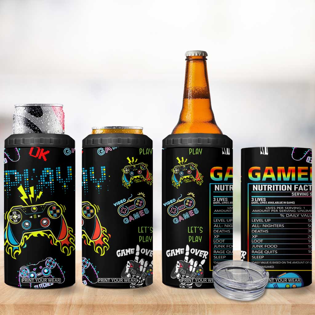Gamer Nutrition Facts 4 in 1 Can Cooler Tumbler Video Game Controller Funny Gaming Gift TB02 Print Your Wear