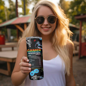 Gamer Nutrition Facts Skinny Tumbler Video Game Controller Funny Gaming Gift TB02 Print Your Wear
