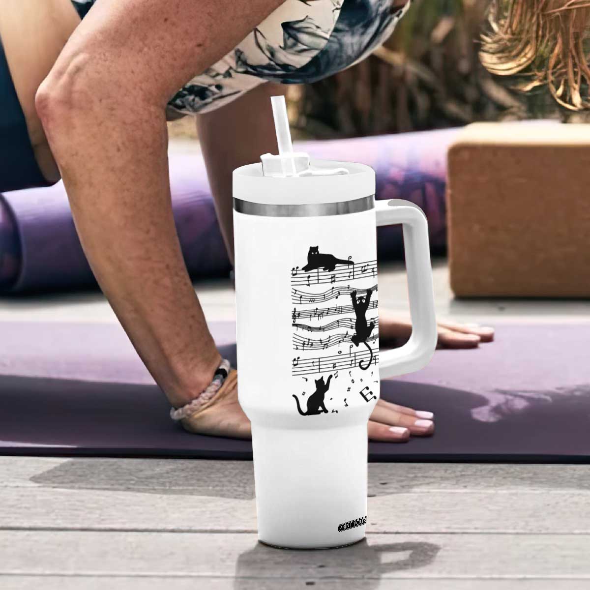 Music Teacher Tumbler With Handle Teaching Music Is My Superpower Musicians Funny Cat Music Notes TB02 Print Your Wear