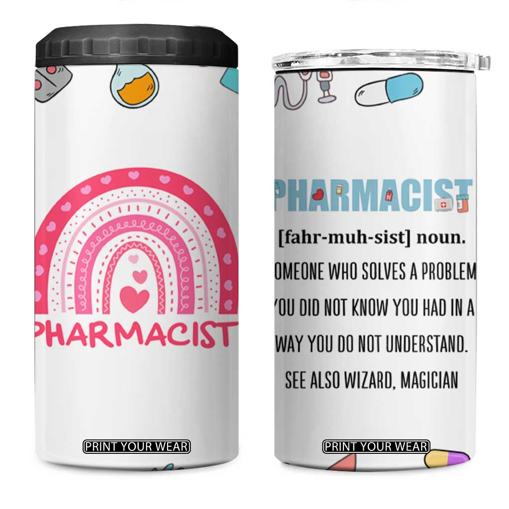 Funny Pharmacist 4 in 1 Can Cooler Tumbler Pharmacy Tech Appreciation Pill Bottle Prescription TB02 One Size: 16 oz White Print Your Wear