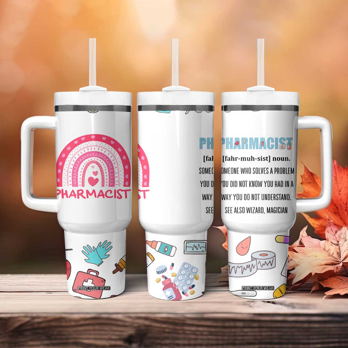 Funny Pharmacist Tumbler With Handle Pharmacy Tech Appreciation Pill Bottle Prescription TB02 Print Your Wear