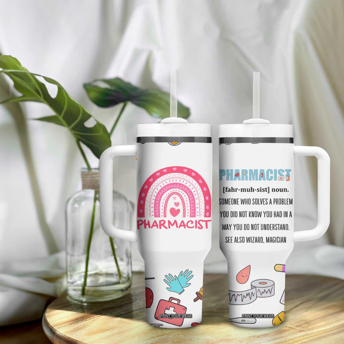 Funny Pharmacist Tumbler With Handle Pharmacy Tech Appreciation Pill Bottle Prescription TB02 Print Your Wear