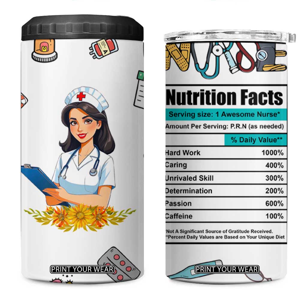 Funny Nurse Nutrition Facts 4 in 1 Can Cooler Tumbler Medical Rn Healthcare Worker Appreciation, Nursing School Student Gift TB02 One Size: 16 oz White Print Your Wear
