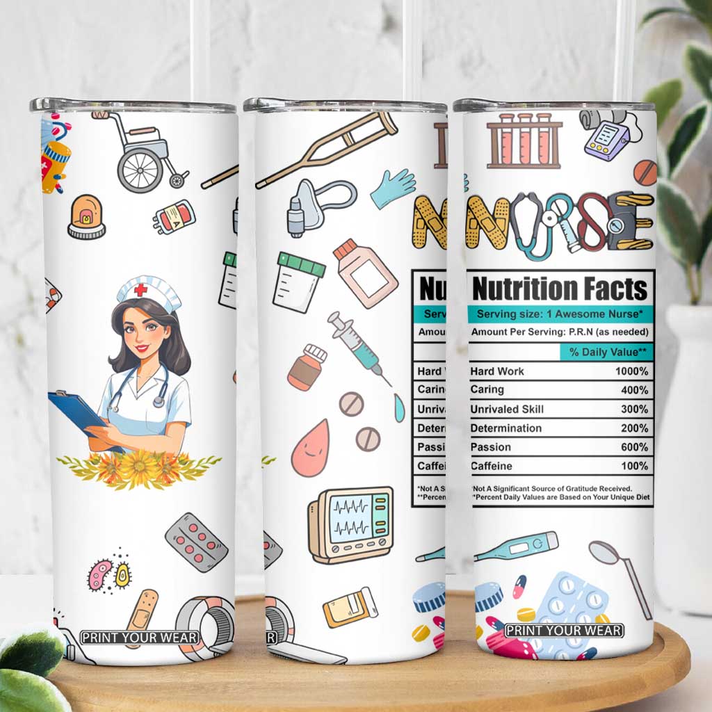 Funny Nurse Nutrition Facts Skinny Tumbler Medical Rn Healthcare Worker Appreciation, Nursing School Student Gift TB02 Print Your Wear