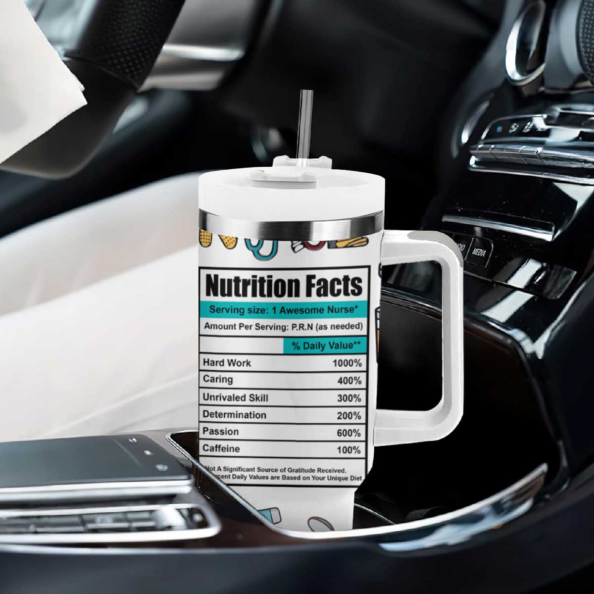 Funny Nurse Nutrition Facts Tumbler With Handle Medical Rn Healthcare Worker Appreciation, Nursing School Student Gift TB02 Print Your Wear