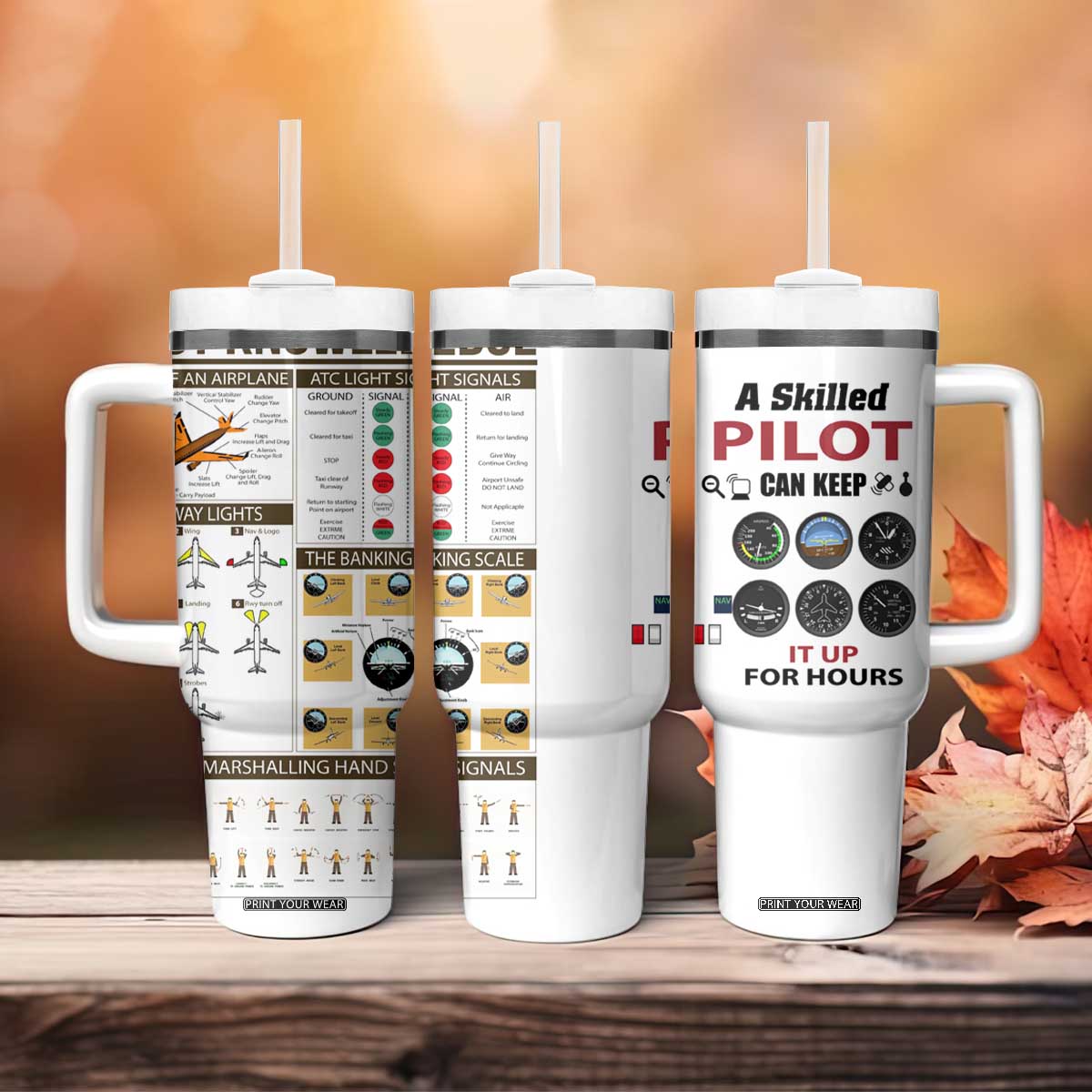 Funny Skilled Pilot Tumbler With Handle Can Keep It Up For Hours Flight Instructor Aviation Enthusiast Gift TB02 Print Your Wear