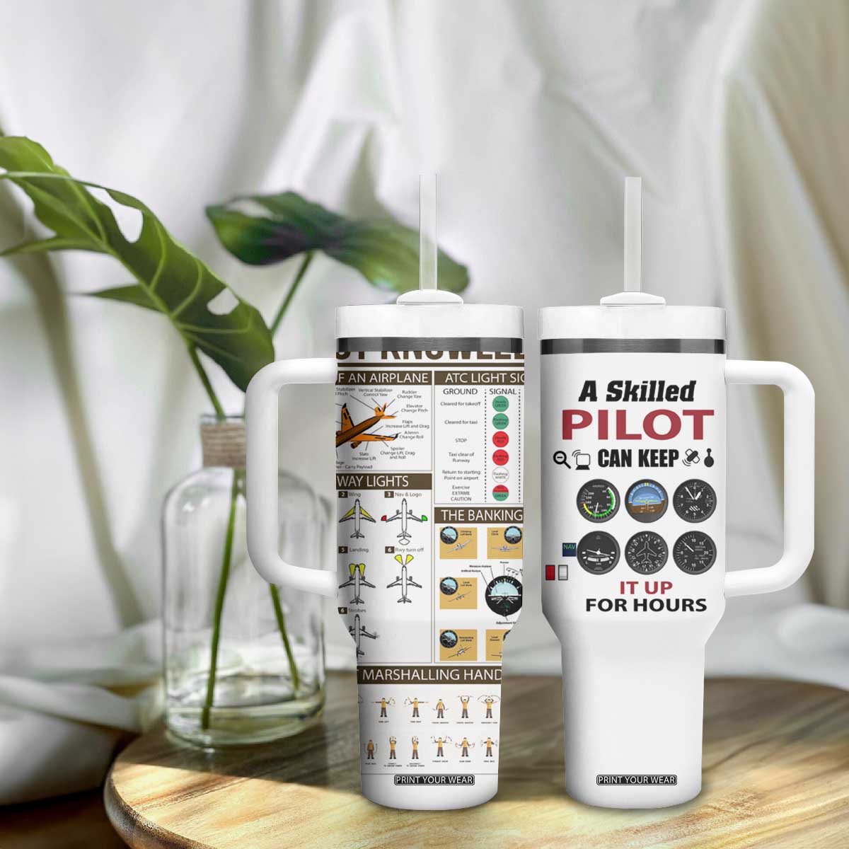 Funny Skilled Pilot Tumbler With Handle Can Keep It Up For Hours Flight Instructor Aviation Enthusiast Gift TB02 Print Your Wear